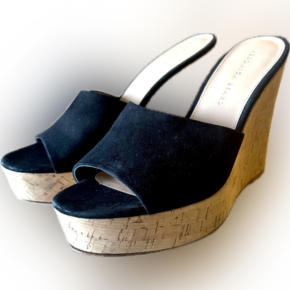 Veronica Beard Suede Cork Wedge Heel Mules - Picture 5 of 11